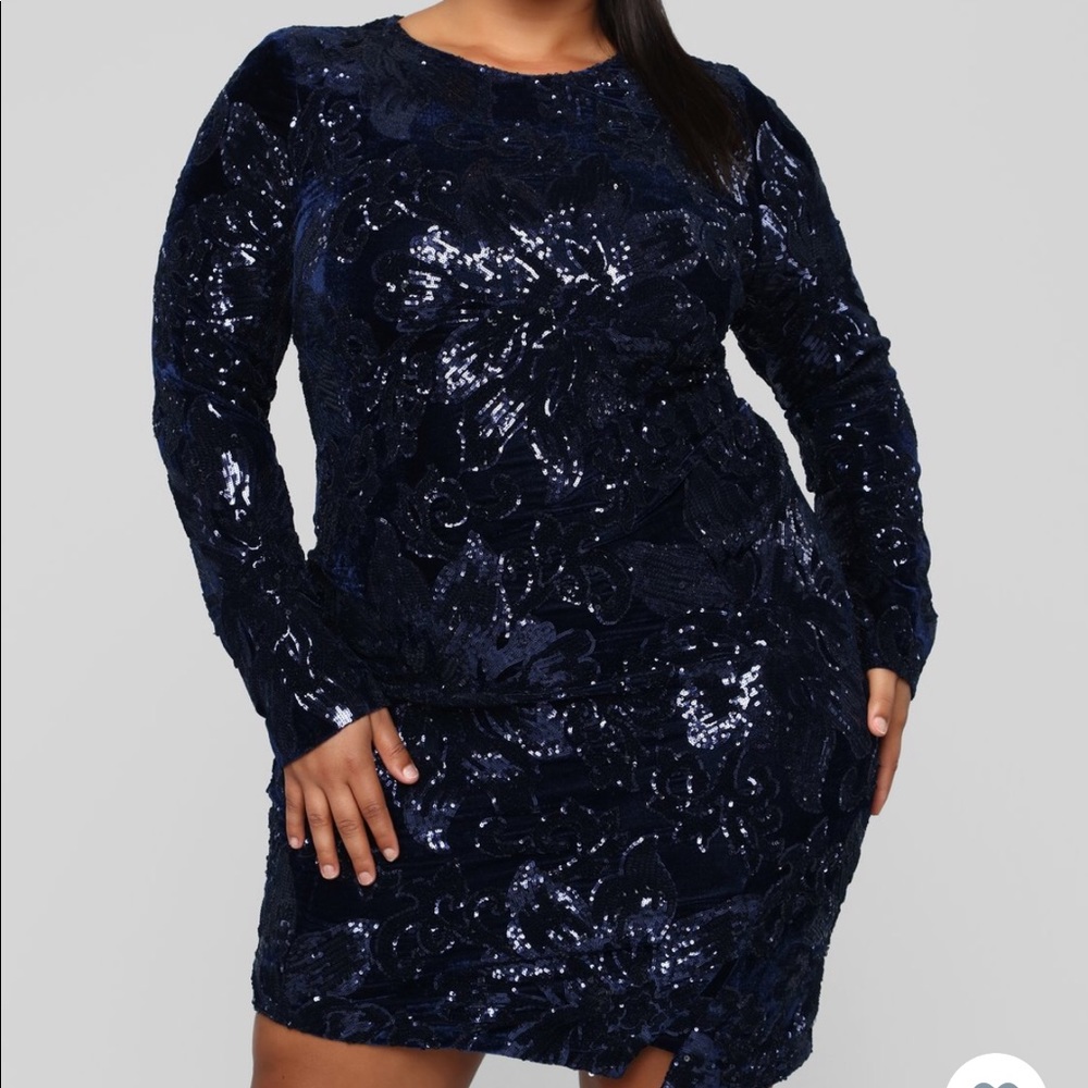 Navy Blue Sequin & Velvet Mini Dress